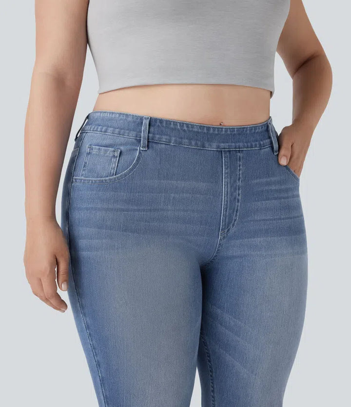 Plus Size Halara Flex High Waisted Washed Casual Bootcut Jeans with Pockets