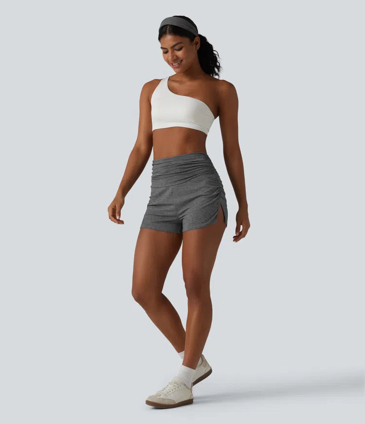 High Waisted Ruched Built-in Underwear Casual Shorts 2.5&
