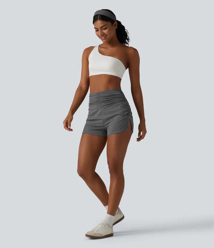 High Waisted Ruched Built-in Underwear Casual Shorts 2.5&