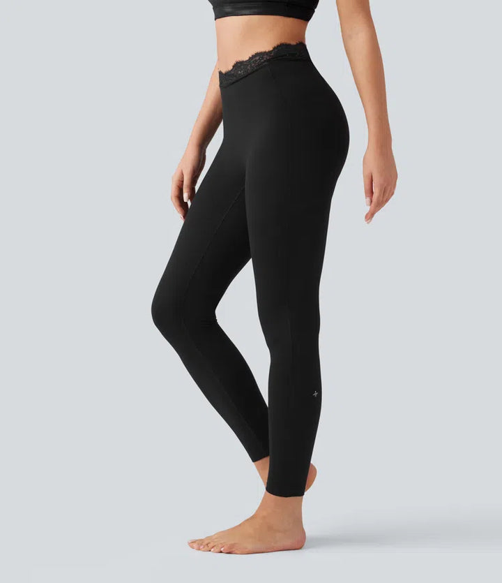 Halara UltraSculpt V-Shaped High Waisted Contrast Lace Yoga Leggings with Pockets
