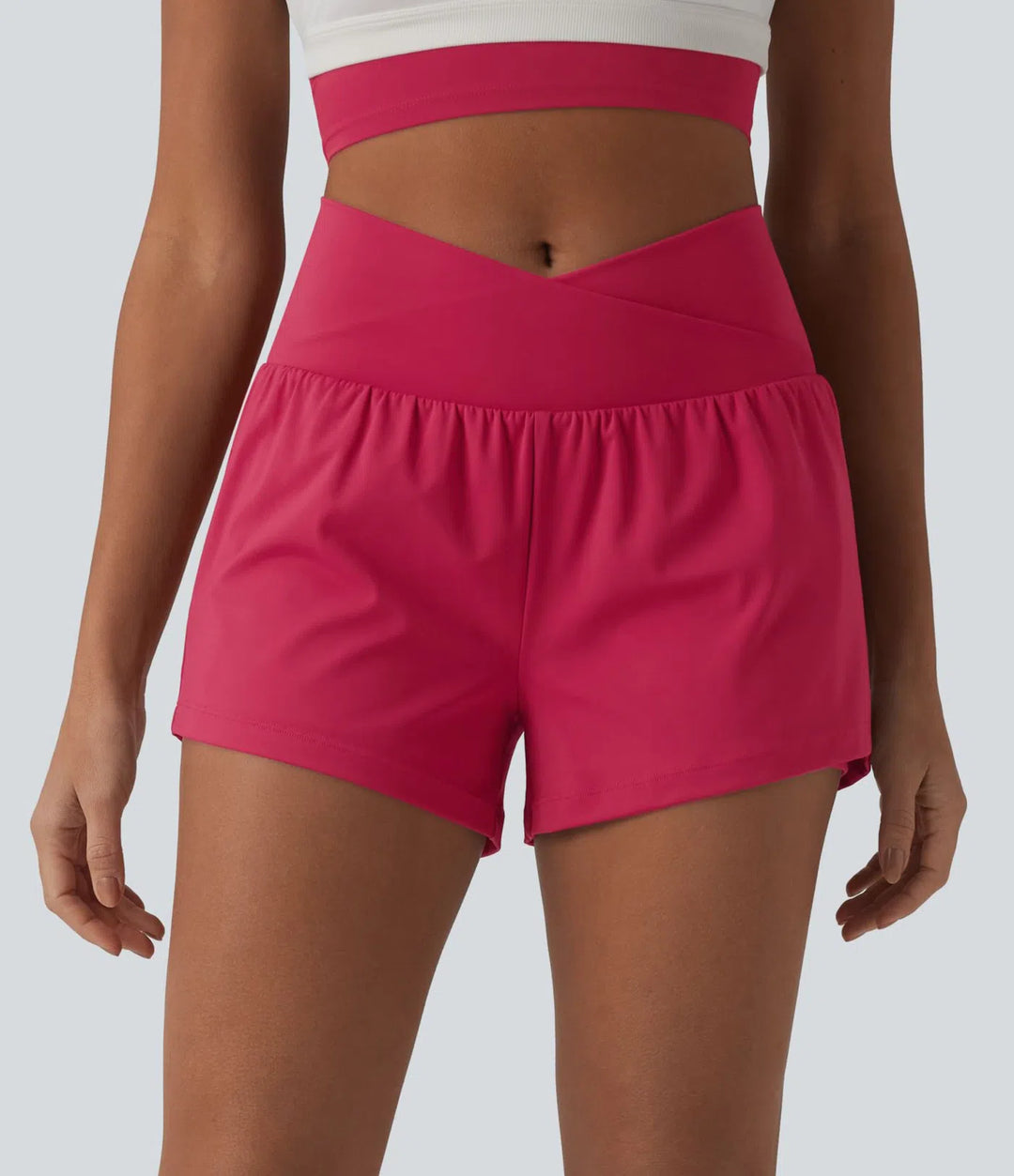 SoftlyZero Airy Crossover High Waisted 2-in-1 InstantCool Yoga Shorts 3&