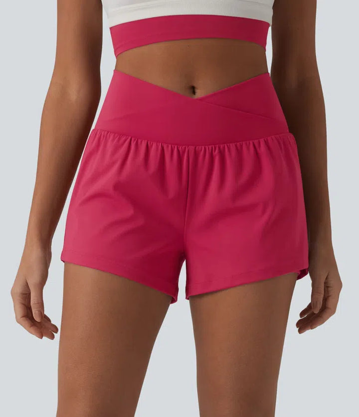 SoftlyZero Airy Crossover High Waisted 2-in-1 InstantCool Yoga Shorts 3&
