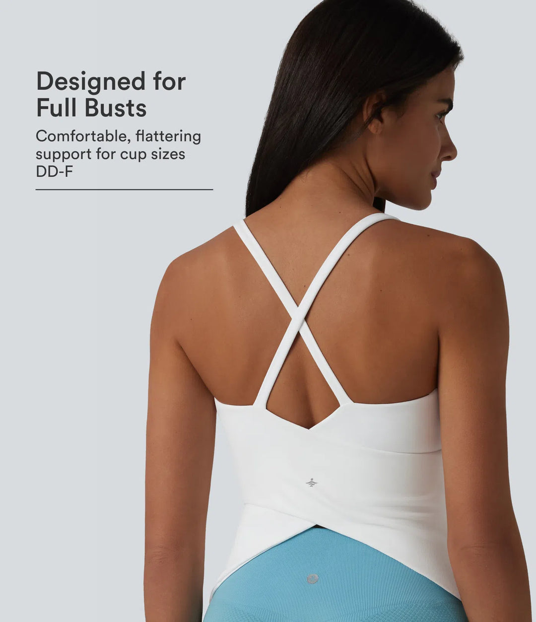 Scoop Neck Crisscross Back Crossover Hem Built-in Bra Yoga Cami Top DD-F Cups
