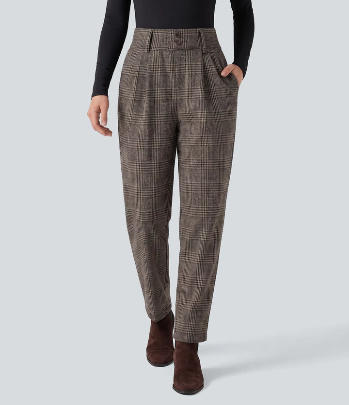 Halara Flex High Waisted Tapered Houndstooth Plaid Work Pants with Pockets
