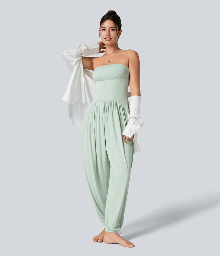 Ribbed Tube Backless Side Pocket Casual Jumpsuit