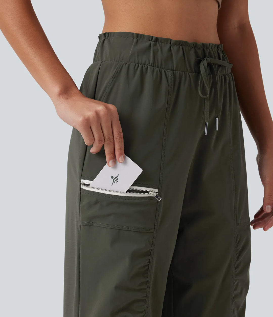 Mid Rise Drawstring Ruched Tapered Quick Dry InstantCool Running Joggers with Pockets-UPF40+