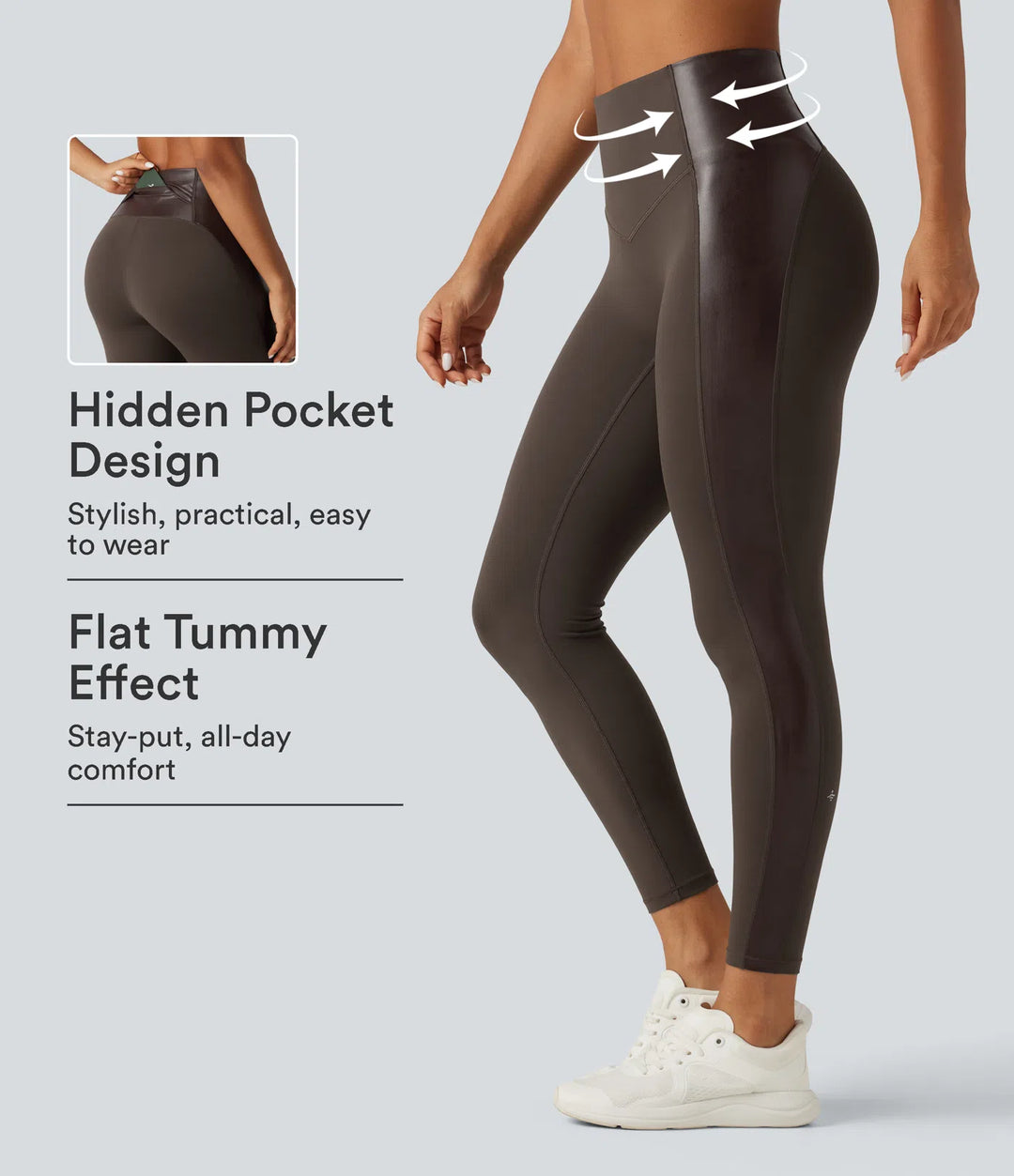 Halara UltraSculpt High Waisted Stretchy PU Tummy Control Yoga Leggings with Pocket