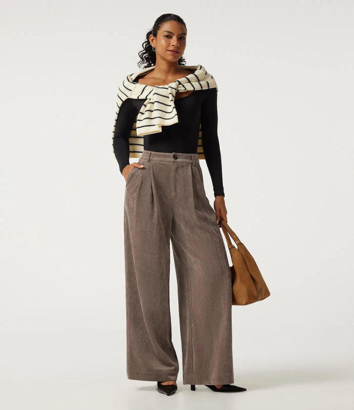 High Waisted Wide Leg Corduroy Work Pants with Pockets