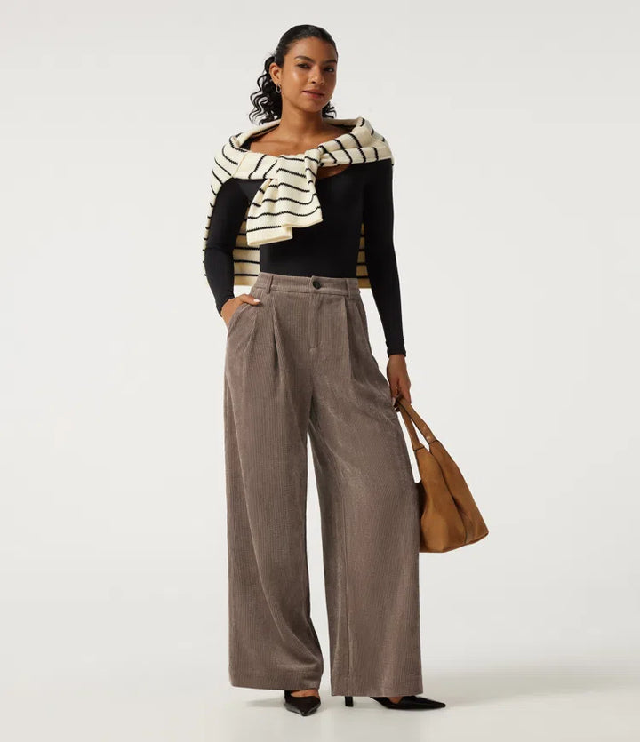 High Waisted Wide Leg Corduroy Work Pants with Pockets