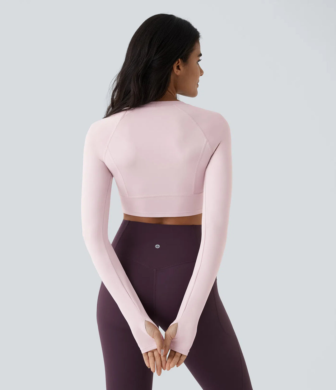 Solid Thumb Hole Cropped Yoga Sports Top