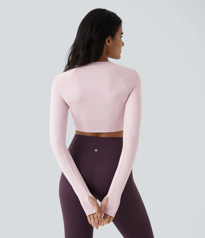 Solid Thumb Hole Cropped Yoga Sports Top