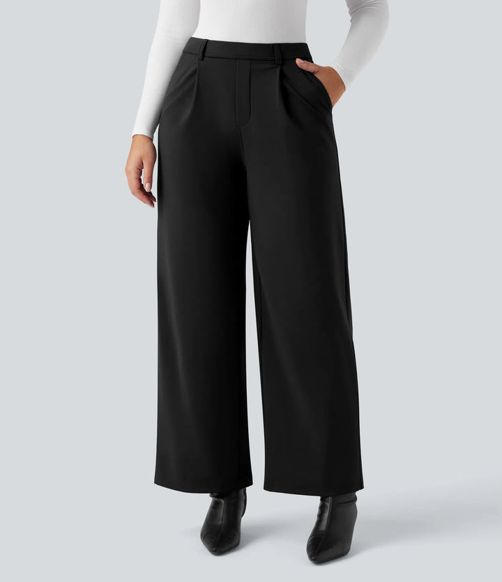 SoftlyZero Plush Thermal High Waisted Straight Leg Work Pants with Pockets