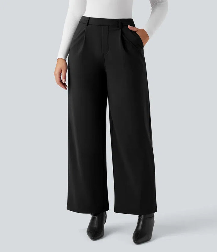 SoftlyZero Plush Thermal High Waisted Straight Leg Work Pants with Pockets