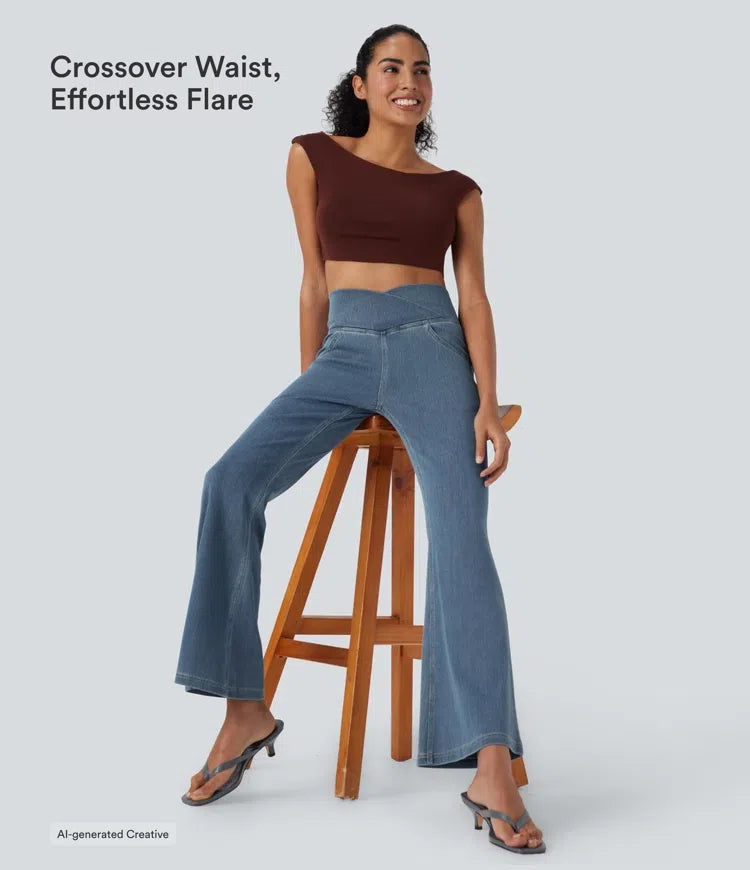 Halara Flex High Waisted Crossover Pocket Washed Casual Jeans