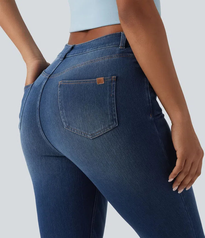 Halara Flex High Waisted Split Capri Casual Slim Jeans with Pockets