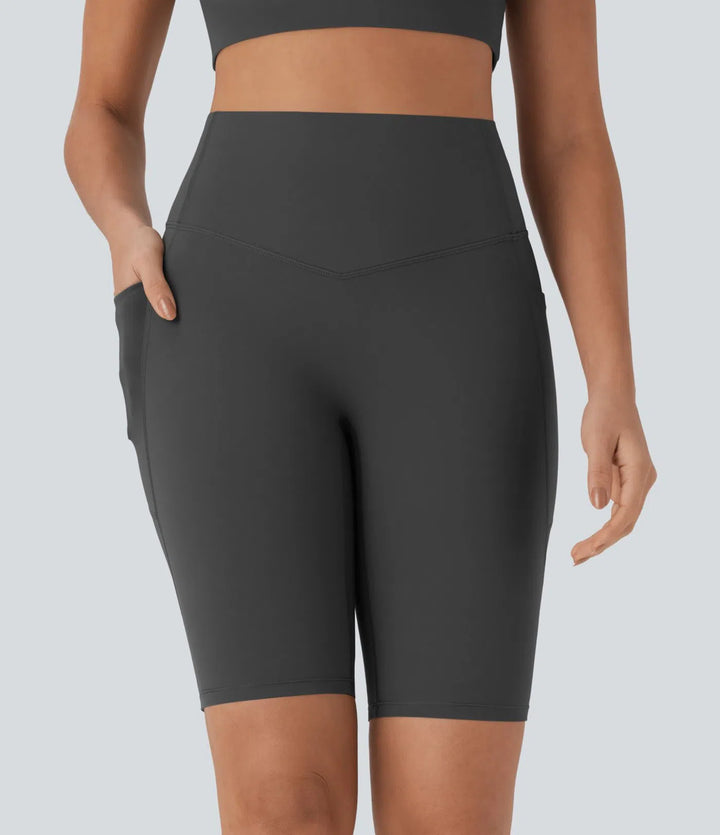Halara UltraSculpt High Waisted Tummy Control Pocket Shaping Training Biker Shorts 9&