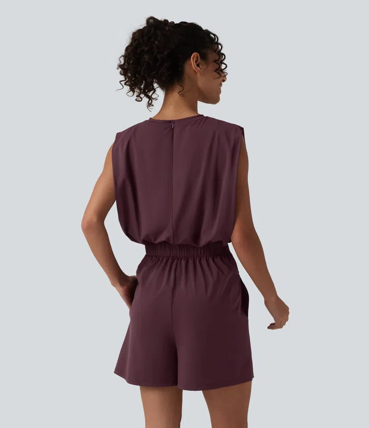 Round Neck Sleeveless Tie-front Cool Touch Casual Romper with Pockets-Easy Peezy-UPF50+