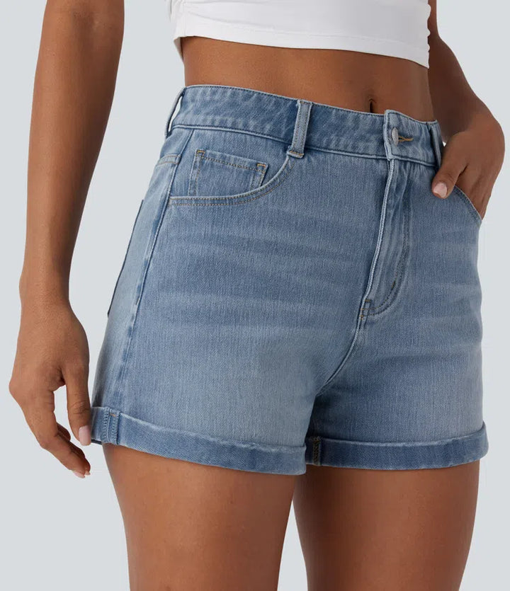 Halara Flex Mid Rise Zipper Pockets Denim Casual Shorts 3&