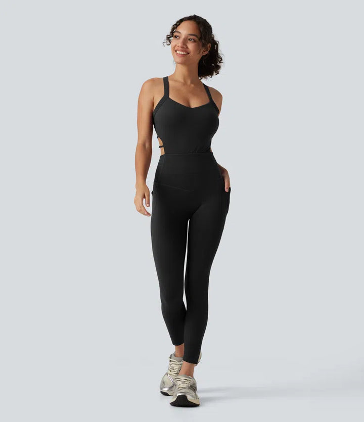 Halara UltraSculpt Built-in Bra Tummy Control Workout Jumpsuit with Pockets-Easy Peezy Edition