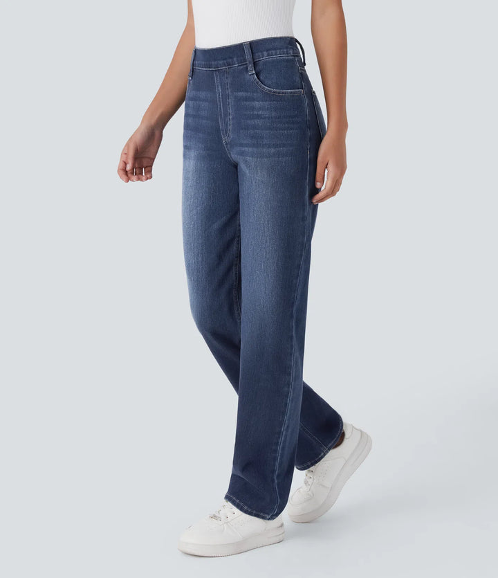 Halara Flex High Waisted Pockets Straight Leg Washed Casual Jeans