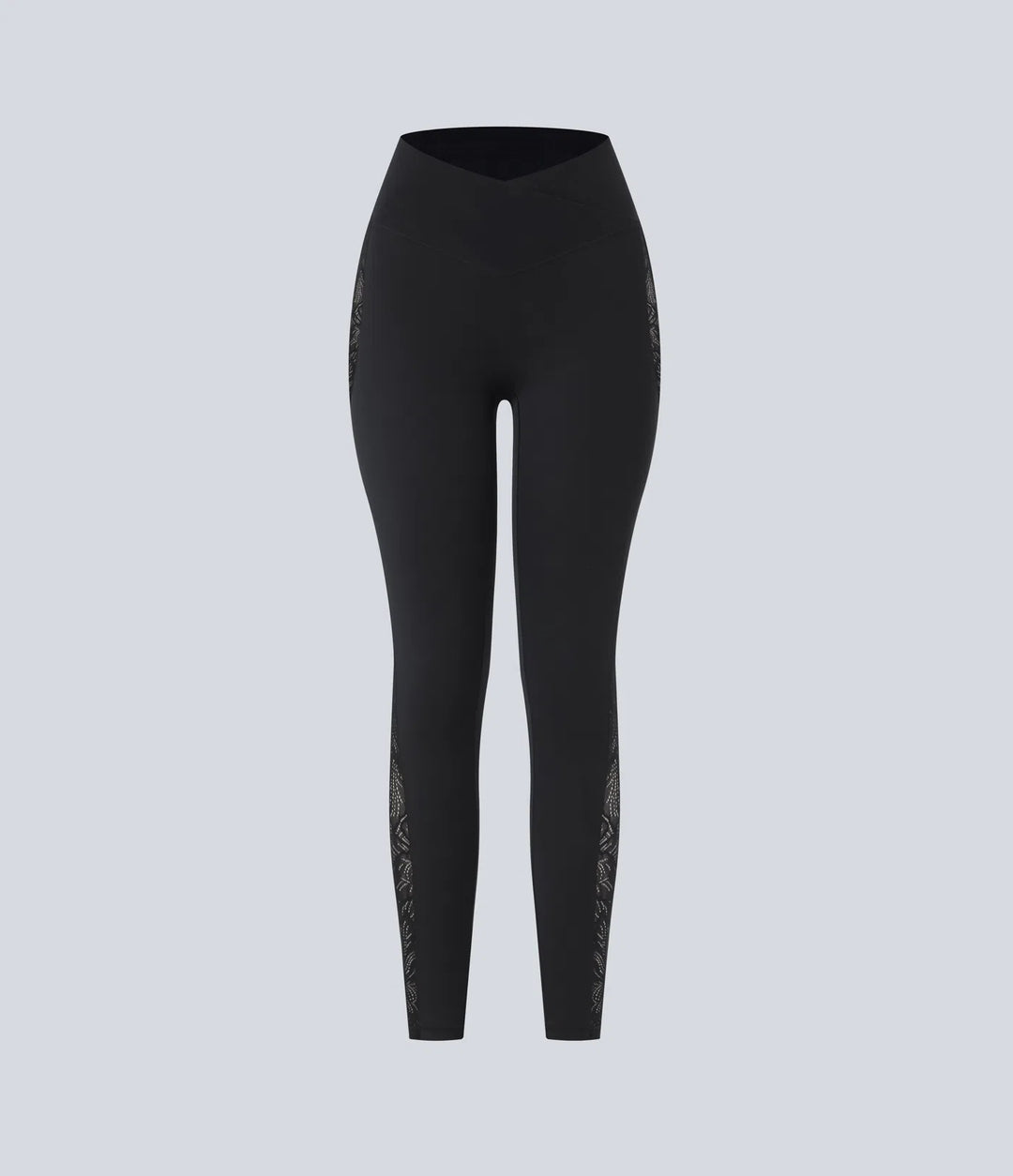 SoftlyZero High Waisted Crossover Contrast Lace Pocket Yoga Leggings