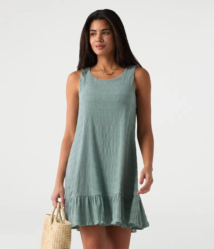 Round Neck Built-in Bra Sleeveless Ruffle Hem Mini Casual Dress