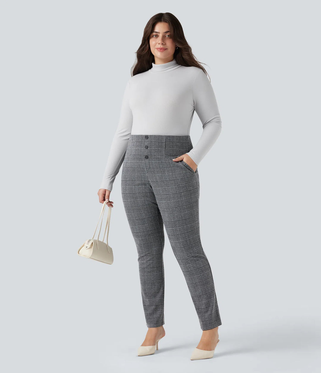 Halara Flex High Waisted Houndstooth Plaid Skinny Work Plus Size Pants with Pockets