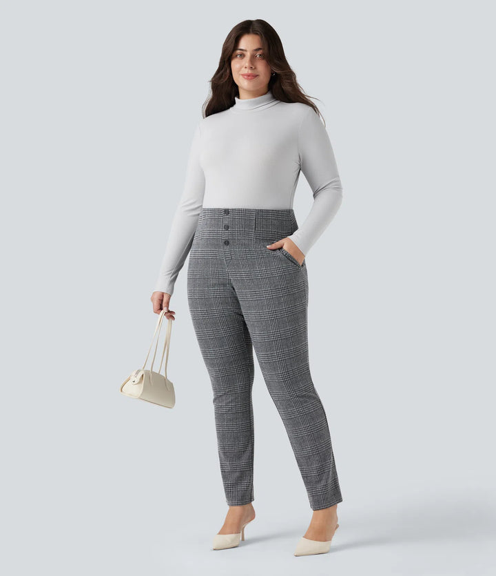 Halara Flex High Waisted Houndstooth Plaid Skinny Work Plus Size Pants with Pockets