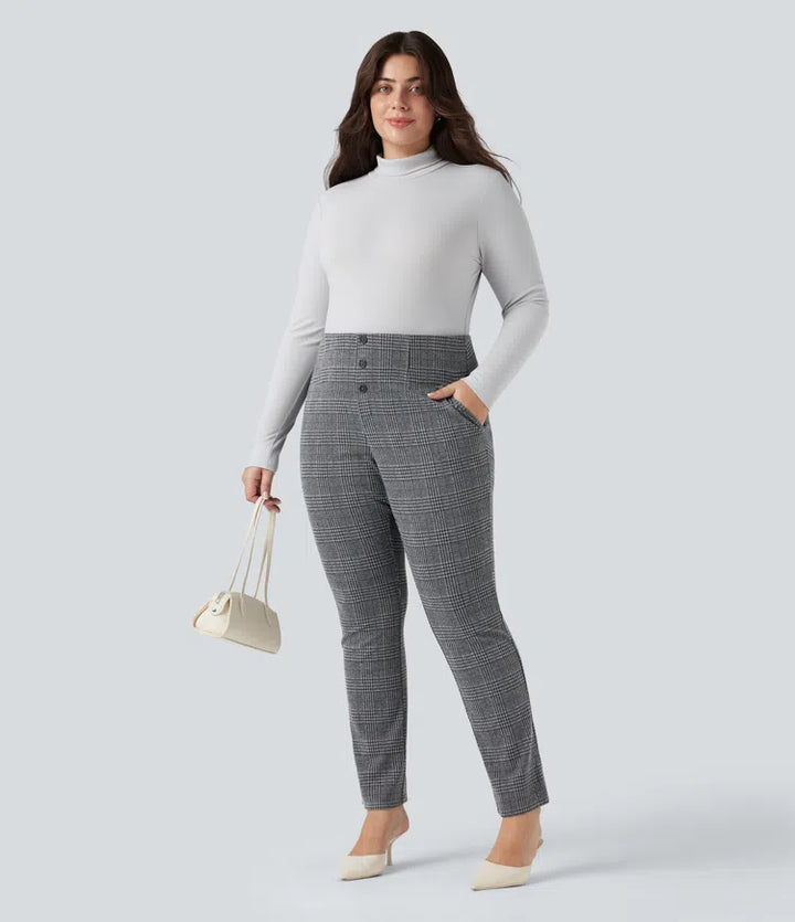 Halara Flex High Waisted Houndstooth Plaid Skinny Work Plus Size Pants with Pockets