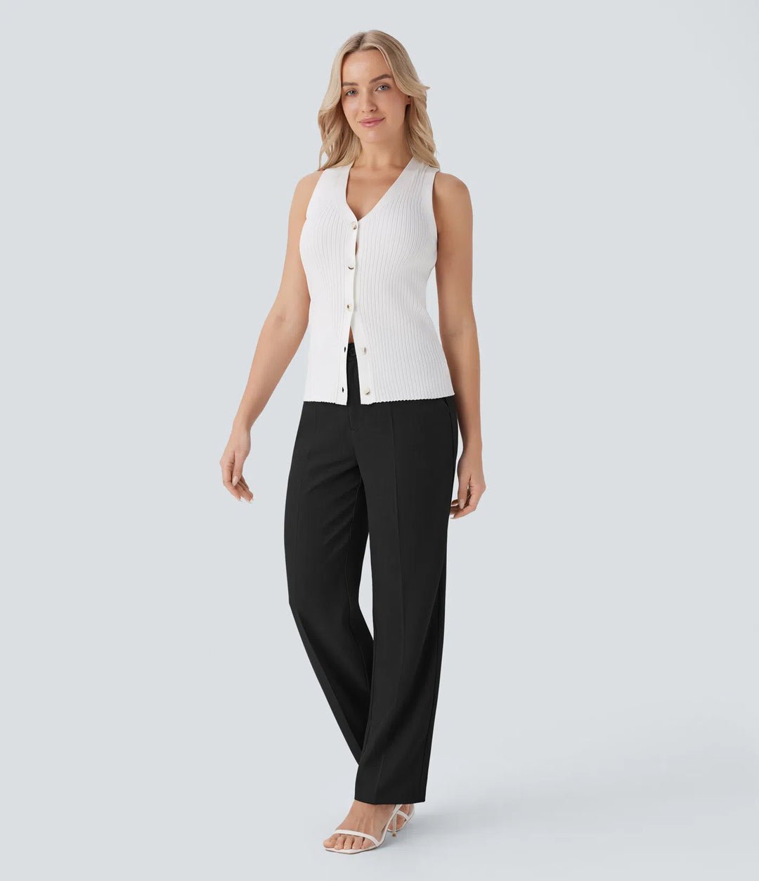 High Waisted Pocket Straight Leg Work Pants