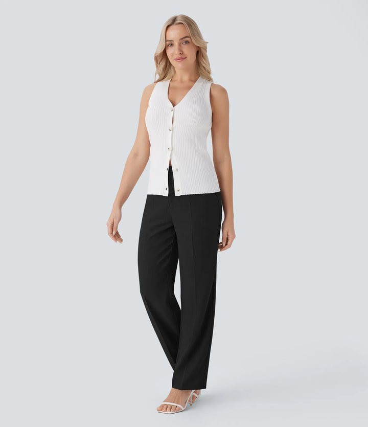 High Waisted Pocket Straight Leg Work Pants