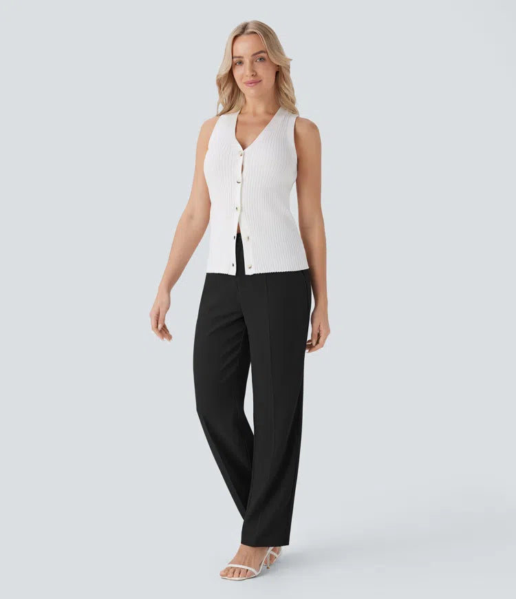 High Waisted Pocket Straight Leg Work Pants