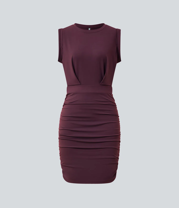 SoftlyZero Airy Round Neck Sleeveless Ruched InstantCool Bodycon Mini Party Dress