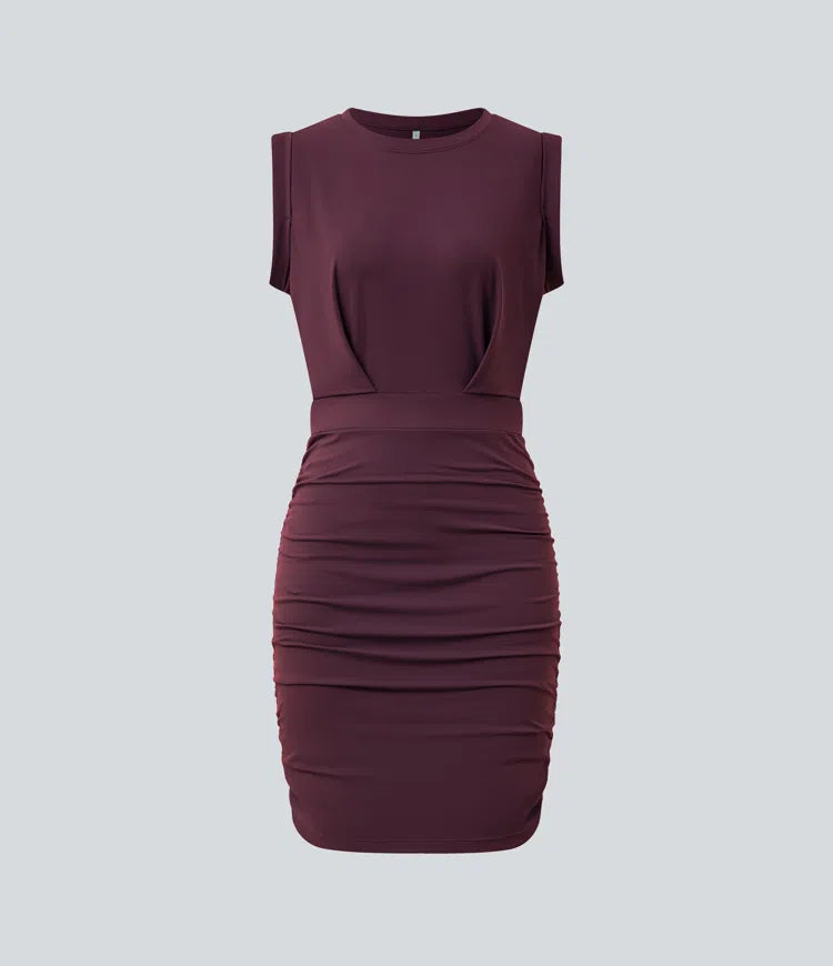SoftlyZero Airy Round Neck Sleeveless Ruched InstantCool Bodycon Mini Party Dress