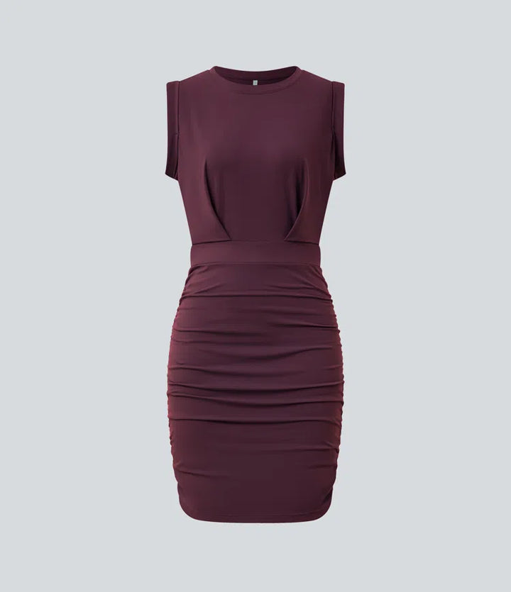 SoftlyZero Airy Round Neck Sleeveless Ruched InstantCool Bodycon Mini Party Dress