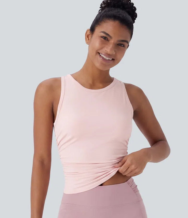 Round Neck Racerback Ruched Yoga Tank Top