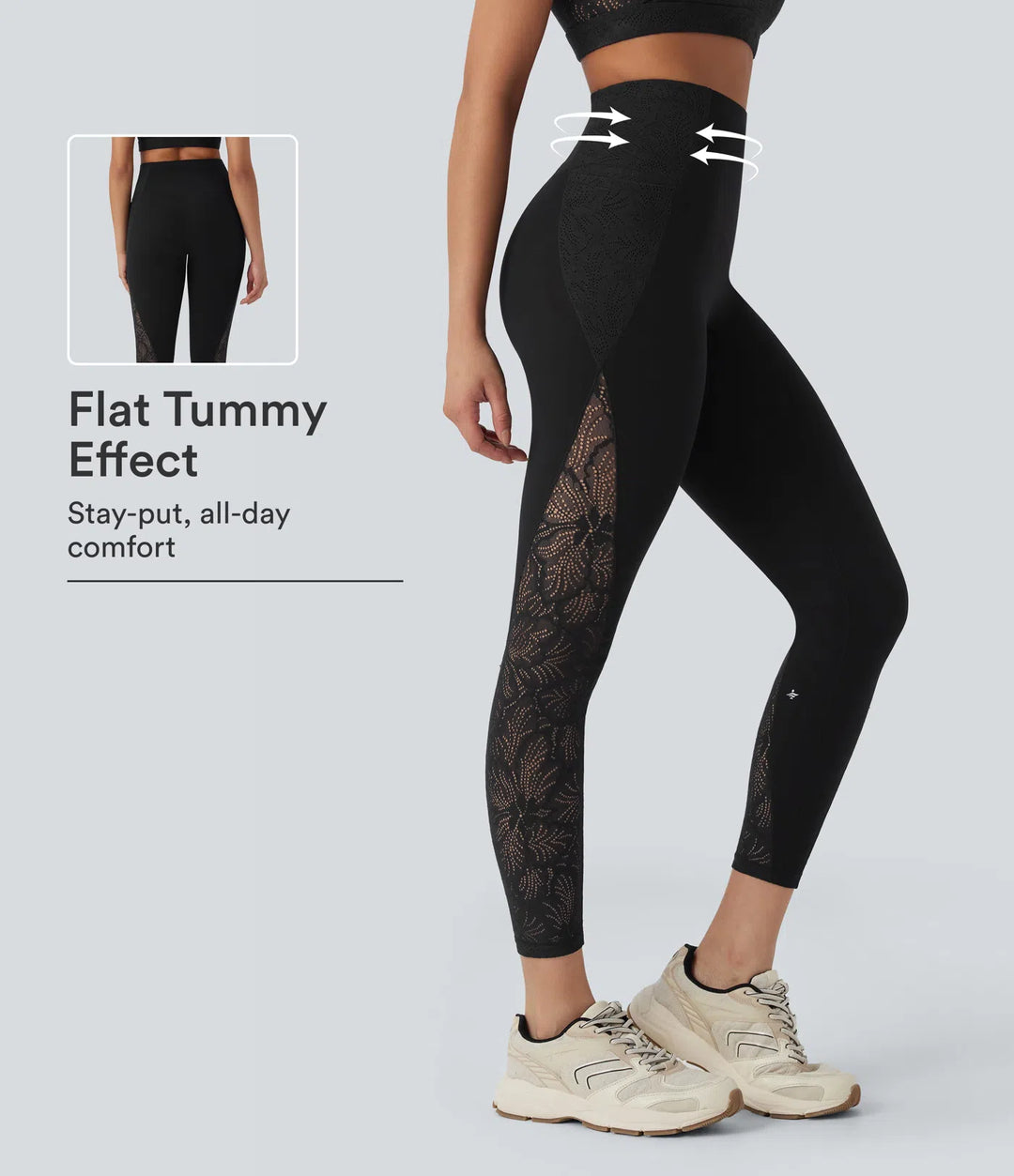 Halara UltraSculpt High Waisted Tummy Control Contrast Lace Shaping Training Leggings with Pockets