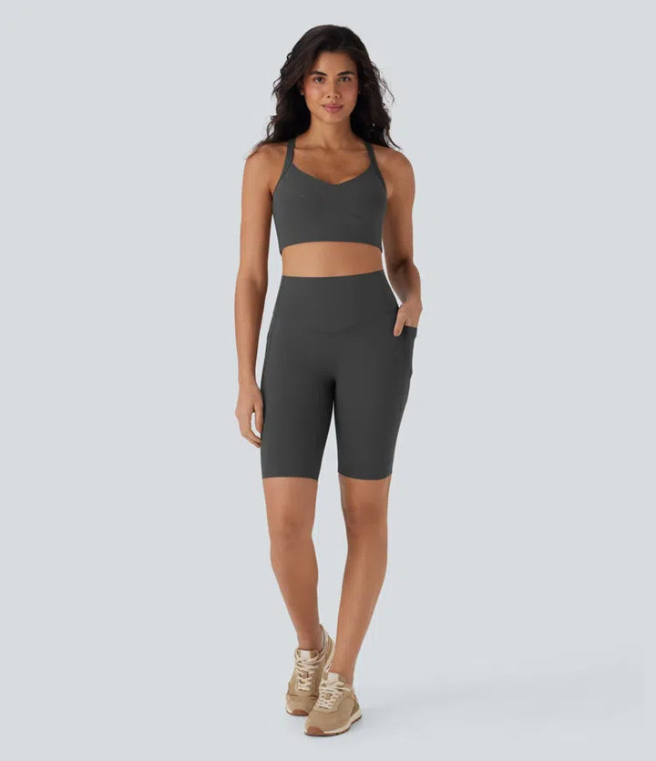 Halara UltraSculpt High Waisted Tummy Control Pocket Shaping Training Biker Shorts 9&