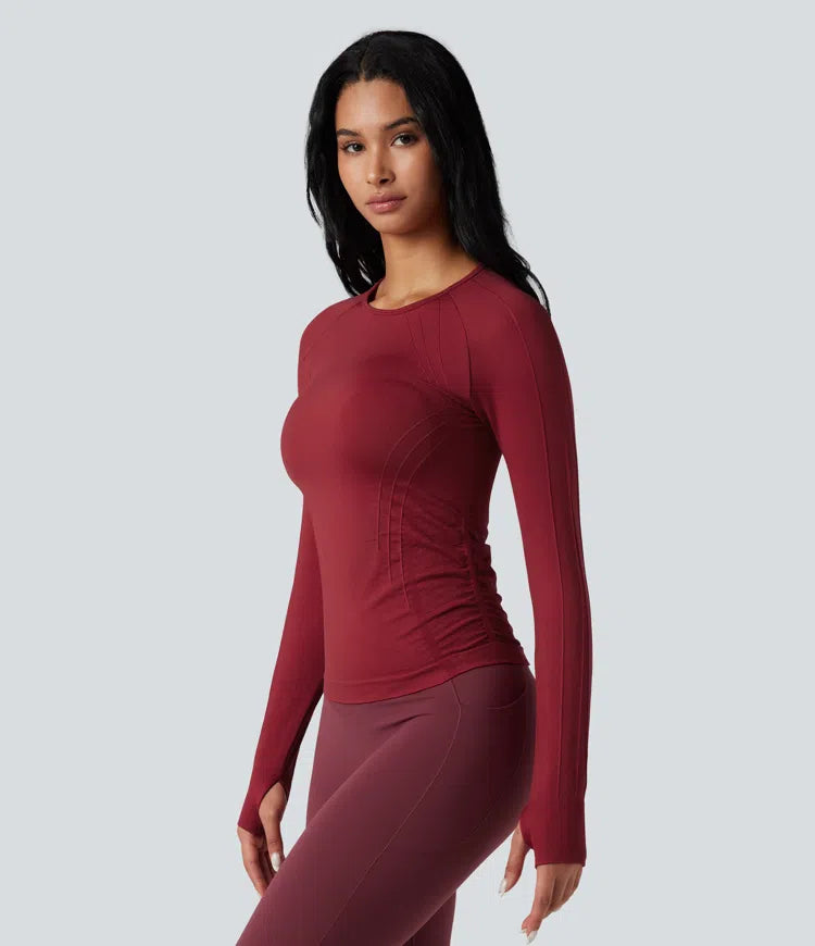 OneForm Seamless Flow Round Neck Long Sleeve Thumb Hole Yoga Sports Top