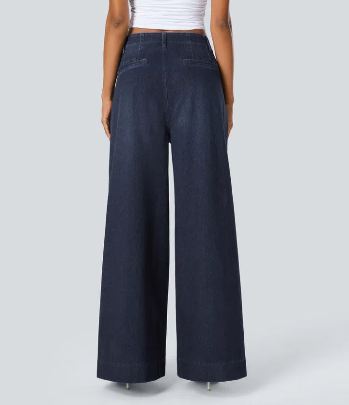 Halara Flex High Waisted Pockets Washed Casual Wide Leg Jeans