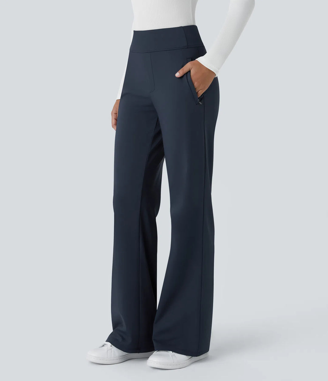 Halara Flex DayStretch Mid Rise Side Zipper Pocket Work Flare Pants