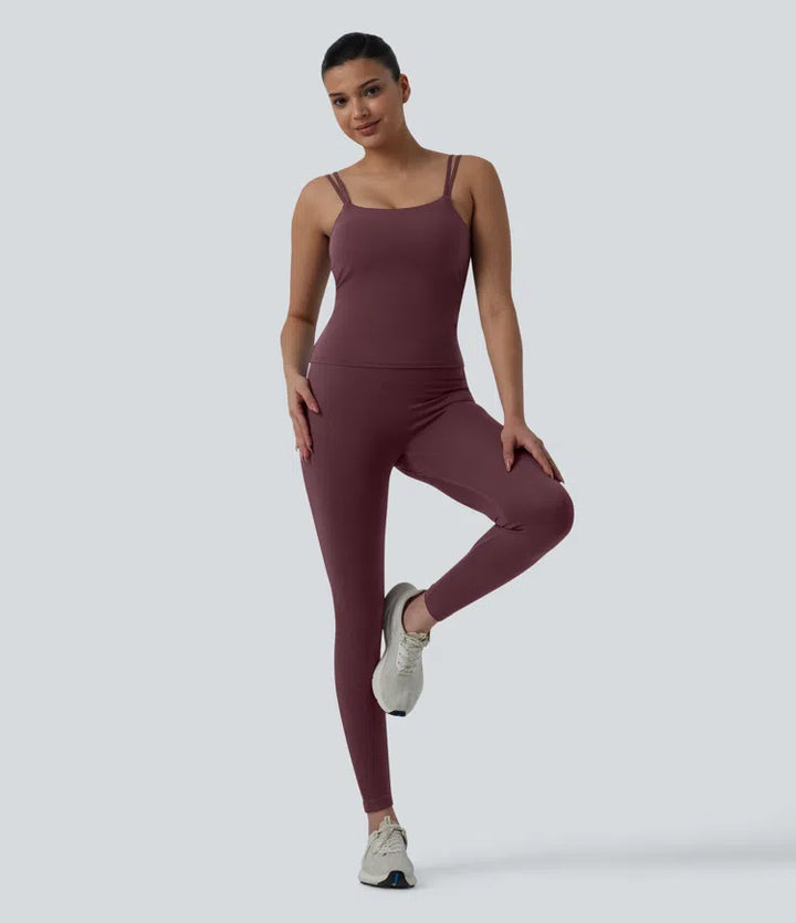 Halara UltraSculpt Double Straps Twisted Backless Cropped Yoga Tank Top-Longer Length