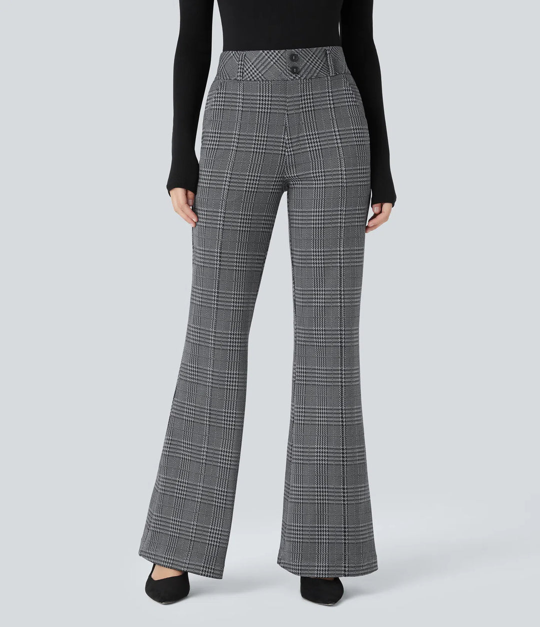 Halara Flex High Waisted Decorative Pocket Houndstooth Plaid Work Flare Pants