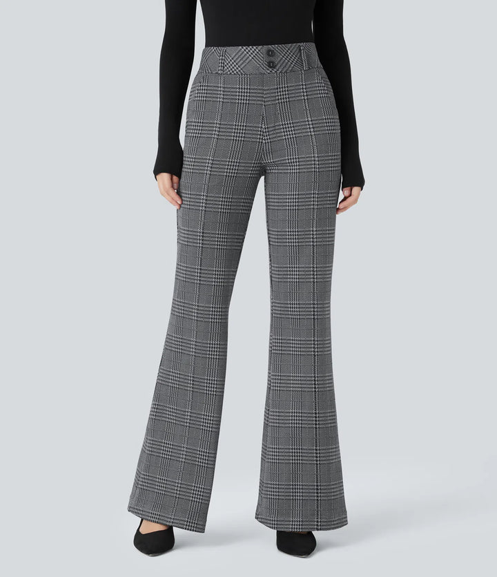 Halara Flex High Waisted Decorative Pocket Houndstooth Plaid Work Flare Pants