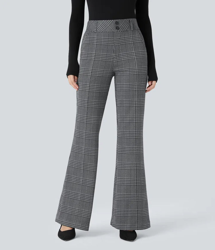 Halara Flex High Waisted Decorative Pocket Houndstooth Plaid Work Flare Pants