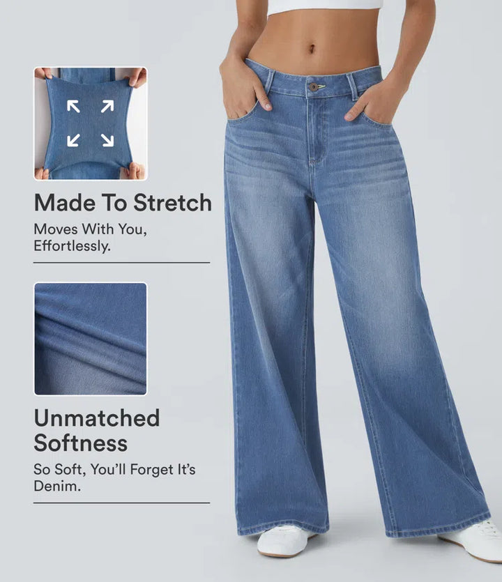 Halara Flex Low Rise Zipper Pockets Washed Baggy Wide Leg Casual Jeans