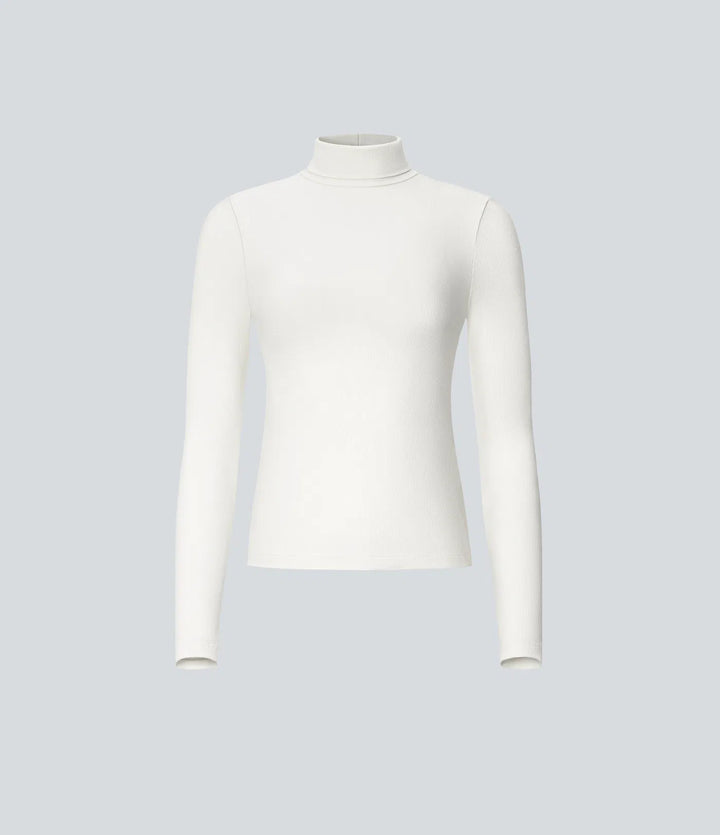 Ribbed Knit High Collar Long Sleeve Casual Top