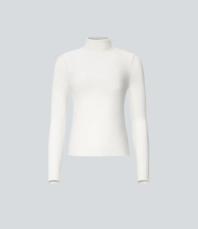 Ribbed Knit High Collar Long Sleeve Casual Top