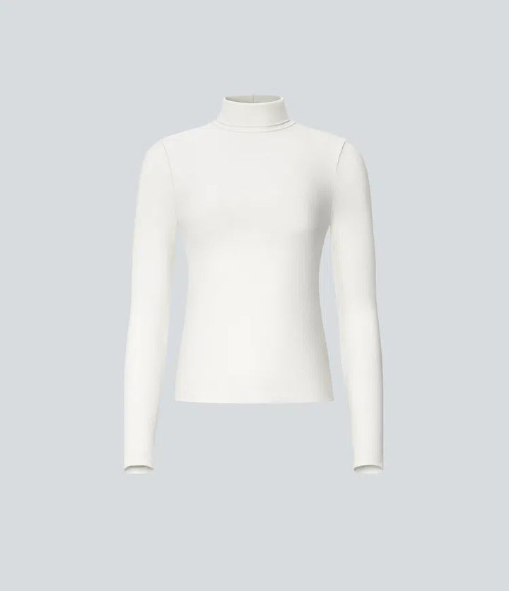 Ribbed Knit High Collar Long Sleeve Casual Top