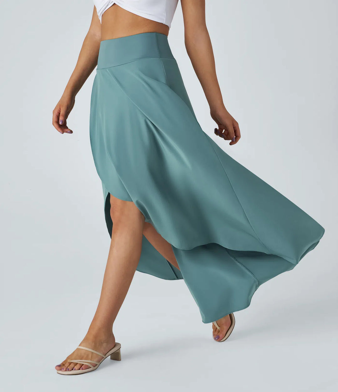 Breezeful High Waisted High Low Ruffle 2-in-1 Flowy Quick Dry Casual Regular Maxi Skirt